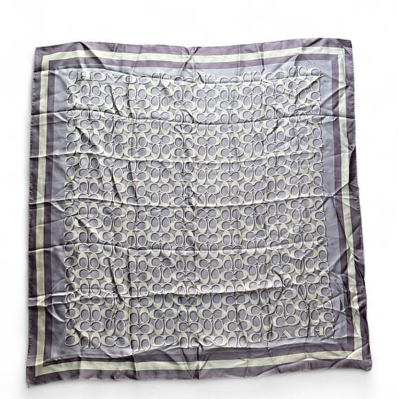 Coach Signature Silk Scarf Lavender Mist Gray 35” Square - Picture 3 of 6